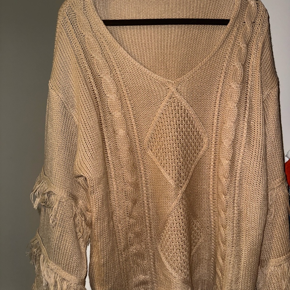 Women's Beige Cable Knit Sweater
